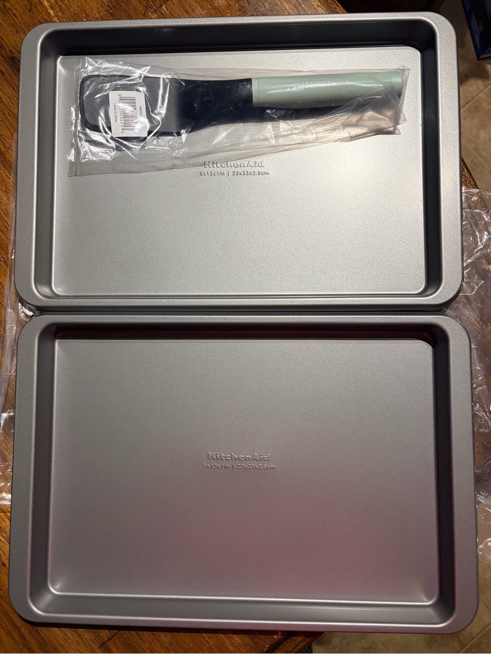 KitchenAid Silver Nonstick Baking Pan Duo with Mint-Handled Spatula